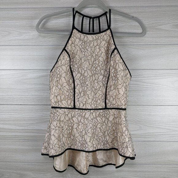 Tobi Tops - TOBI Lace Peplum Halter Top